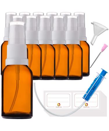 Handsunity 15ml-12Stk spray glass bottle-pharmacy amber glass bottle set with white atomizer glass spray bottle made of brown las including 29 accessories 15ml-12 pieces White cap