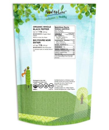 Organic Black Pepper 1 Pound - Whole Dried Peppercorns | Non-GMO, Kosher, Vegan | Bulk Seasoning for Grinder Refill - Buy Online on GoSupps.com