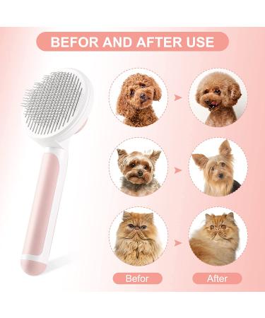 AUBERRY Self Cleaning Slicker Brush for Long & Short Hair Pets - Removes Loose Undercoat, Mats, Tangles - Skin Friendly - Dog & Cat Grooming Brush (Pink) - Buy Online on GoSupps.com