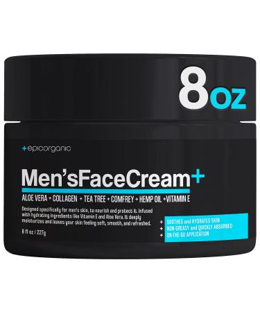 Epic Organic Mens Face Cream | 24-Hour Hydration | Improves Skin Texture | Anti-Aging & Hydrating Face Moisturizer | Hyaluronic Acid, Collagen & Vitamin E Cream | Men's Skin Care | Moisturizer Face Cream | 8oz Men's Face Cream