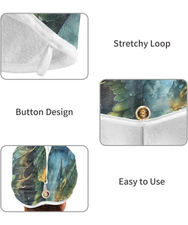 Green Blue Dragon Fire Spitting Hair Towel 2 Pack - Super Absorbent Quick Dry Hair Turbans for Women & Girls - Buy Online on GoSupps.com