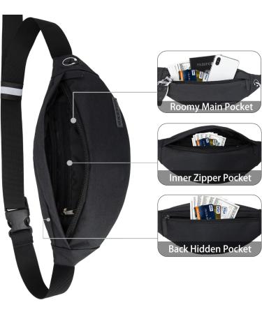 MAXTOP Fanny Pack with Headphone Jack, 3-Zipper Pockets, Adjustable Straps - Black Medium for Men and Women - Buy Online on GoSupps.com