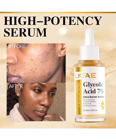 LKIAE Glycolic Acid 7% Ultra-Serum-Solution Brightening Moisturizing Reduce Dark Spots Refne Skin Texture For All Skin Types With Glutathione Vitamin C 1.69 fl oz (Pack of 1) - Buy Online on GoSupps.com