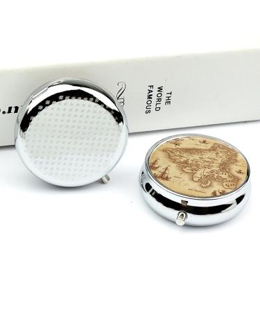 Vintage Treasure Map Round Pill Box | 3 Compartment Portable Organizer | Decorative Metal Medicine Case - Buy Online on GoSupps.com