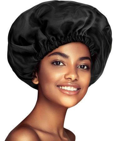 2 PSC Large Satin Bonnet for Women - Adjustable Black Leopard Silk Hair Cap for Night Sleeping - Buy Online on GoSupps.com