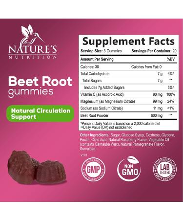 Beet Root Gummies with Magnesium, Vitamin C - Circulation Support, Heart Health - Vegan, Non-GMO, Gluten Free - Energy Boost - 60 Gummies - Buy Online on GoSupps.com
