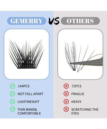 GEMERRY D Curl Cluster Lashes 144pcs - 0.07mm 8-16mm Mix | DIY Wide Stem Natural Lashes - B04 - Buy Online on GoSupps.com