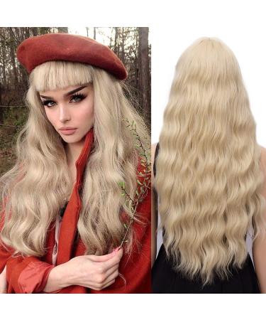 YEESHEDO Light Blonde Wig for Women Girl Long Fancy Dress Wig with Fringe Wavy Heat Resistant Synthetic Hair Wig for Cosplay Party