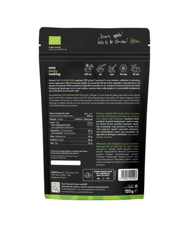 Greentime Bio Burger Mix 135g | Vegan & Gluten-Free Vegetable Burger Alternative | Pea Protein | 3 Portions for Roasting or Grilling | Reclosed Pack - Buy Online on GoSupps.com