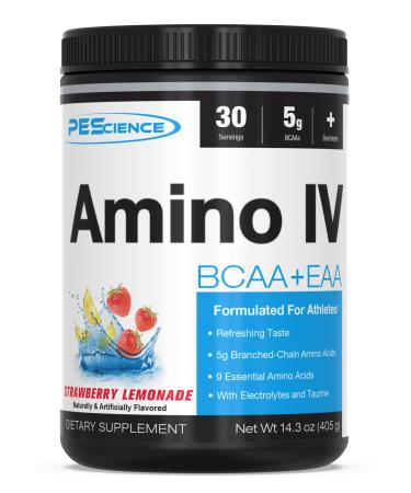 PEScience Amino IV, Strawberry Lemonade, 60 Scoop, BCAA and EAA Powder with Electrolytes