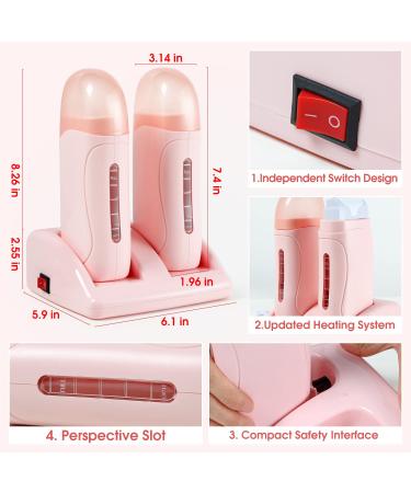Dual Roll On Waxing Kit with Rose Wax Cartridge - Hair Removal Double Wax Warmer for Legs, Arms, Underarms - Pink - Buy Online on GoSupps.com