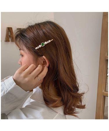 Cimenexe Bohemian Emerald Hair Clip Pearl Hair Pins Green Crystal Hair Pin Clips Cz Pearl Bobby Pins Barrettes Paved Cz Hair Barrette Vintage Headwear Hair Clip Pearl Hair Accessories Jewelry