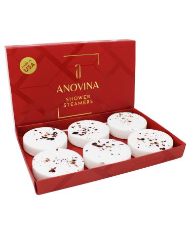 Anovina Shower Steamers 6 Pack Made in USA Jasmine and Fresh Cut Rose Relaxing Spa Gift Box Shower Bomb Aromatherapy Bath Gifts for Women