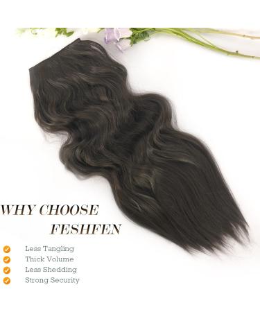 FESHFEN Invisible Wire Hair Extensions - Adjustable Size, Natural Black, Long Wavy Hairpiece for Women - 16 Inch - Buy Online on GoSupps.com