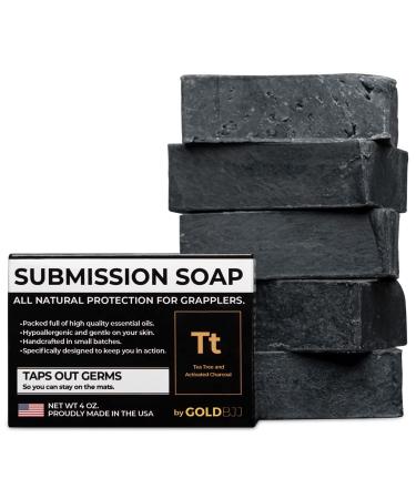 Premium Tea Tree Oil Soap - USA Made Bar Soap for BJJ Jiu Jitsu Wrestling and Grappling (5-Pack of 4 Ounce Soap Bars Activated Charcoal) Activated Charcoal Tea Tree 4 Ounce (Pack of 5)