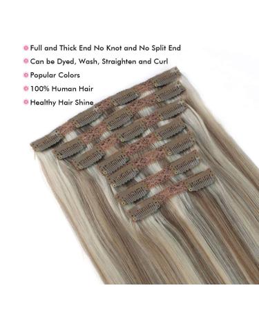 Lovrio 9A Grade Clip in Hair Extensions - Ash Brown/Light Chestnut Brown to Platinum Ash Blonde - 18 120g - 7 Pieces 18 Clips - Buy Online on GoSupps.com