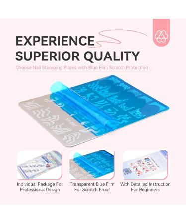 Saviland Nail Art Stamper Plates - 4PCS French Nail Stamping Templates | Reusable Stainless Steel Nail Tools with Plaid Wave and Stripe Patterns - Buy Online on GoSupps.com