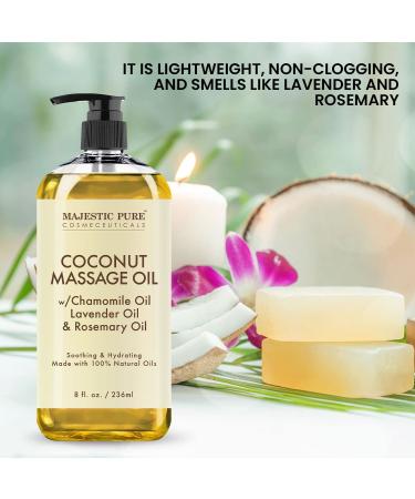 Majestic Pure Coconut Massage Oil - Ultra-Glide Formula for Therapeutic Massages - 8 fl oz (Pack of 2) - Buy Online on GoSupps.com