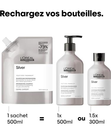 L'Or al Professionnel Violet Shampoo Refill Anti-Yellowing & Shine Reviver White or Grey Hair Eliminates Yellow and Copper Tones Brings Softness & Shine Silver 500ml - Buy Online on GoSupps.com