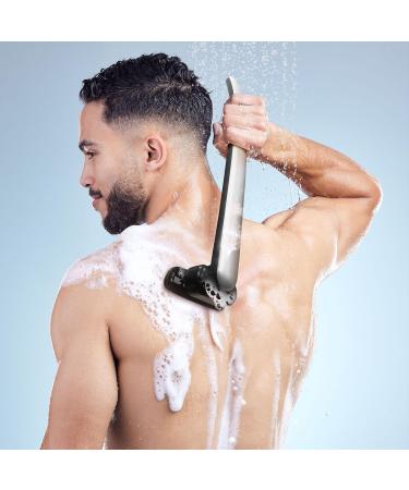 FLOVES Back Shaver for Men - 3-Layer Blades Razor with Swiveling Head | Body Hair Trimmer for Wet/Dry Shave - Black/Silver - Buy Online on GoSupps.com