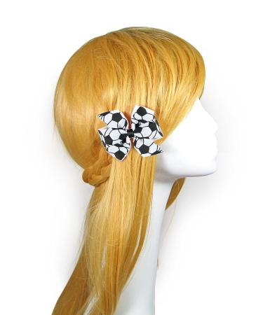 2ct Soccer Ribbon Hair Clips for Girls - Black & White Soccer Bows for Women and Girls | Hair Accessories for Soccer Team Fans and Moms - Buy Online on GoSupps.com