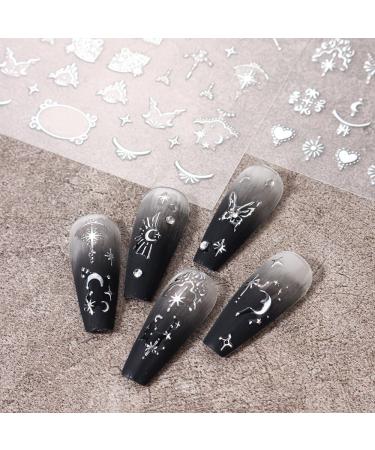 3D Metallic Silver Nail Stickers - Self-Adhesive Star Moon Sun & Butterfly Design - 8pcs Nail Art Accessories for Stunning Manicures - Buy Online on GoSupps.com