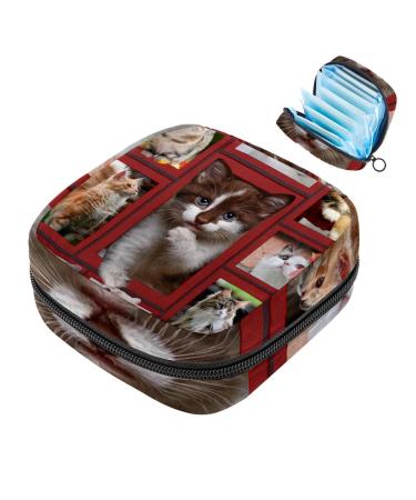 Menstruation pad bag with zipper women's napkin bag tampons collective bags for women and girls (3D cats who come out)