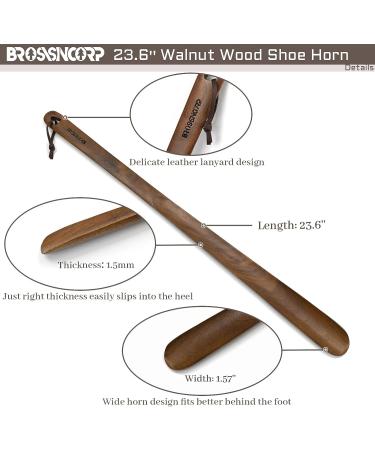 Brosisincorp 23.6 Long Handle Wooden Shoe Horn - Easy Wear Helper for Seniors, Women, Kids, Baby, and Elderly - Black Walnut with Hanging Rings - Buy Online on GoSupps.com