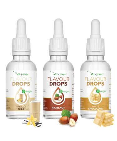 Flavor drops 3x 50ml - bundle Basic 9 - Flavdrops taste without calories - taste (vanilla milk + hazelnut + white chocolate) Basic 9 50 ml (3 -pack)