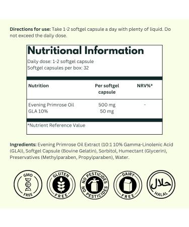 NutraKing Evening Primrose Oil Capsules - 500mg (32 Day Supply) - Pure Natural Cold Pressed Softgel with 10% GLA & Omega 6 - Buy Online on GoSupps.com