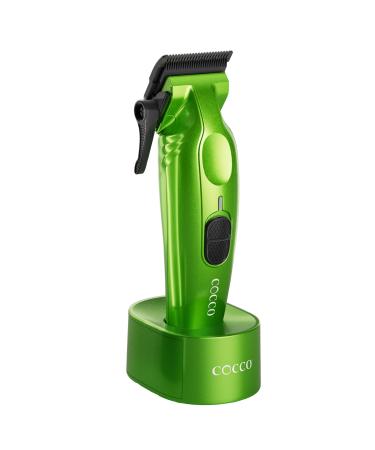 Cocco Hyper Veloce Pro Clipper Digital Gap Ambassador Graphene Taper Blade Professional Hair Clippers High-Torque BLDC Motor All-Metal Cordless Charging Station Included Green