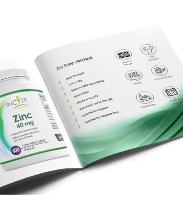 Premium Zinc 40mg Tablets - 400 Count | 1 Year Supply | Maximum Strength Pure Zinc | Vegetarian & Vegan Friendly | Made in UK - Buy Online on GoSupps.com