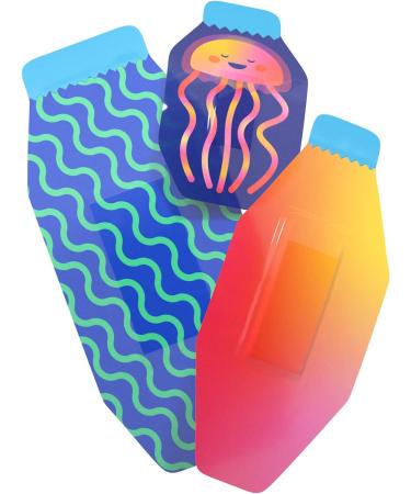 Waterproof Welly Bandages - Colorful Adhesive Fabric for Cuts & Scrapes | 39 Count Jellyfish Patterns First Aid Tin - Buy Online on GoSupps.com