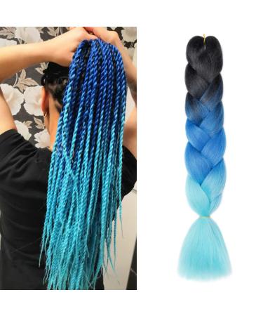 Gairyan jumbo braids extensions braid art hair 1 piece 100g braiding hair 60cm ombre synthetic braids afro hair for box crochet braids (black & sapphire & sky blue) 60 cm (1 piece) black & sapphire & sky blue