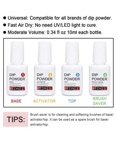 REDNEE Dip Powder Kit Set 4pcs with Glue Gel Base Top Coat Activator Brush Saver - Essentials for Steps 1-4 RE00 - Buy Online on GoSupps.com