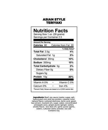Chef's Cut Tender Steak Jerky - Asian Teriyaki Flavor, 2.5 Ounce - High Protein Snack - Buy Online on GoSupps.com