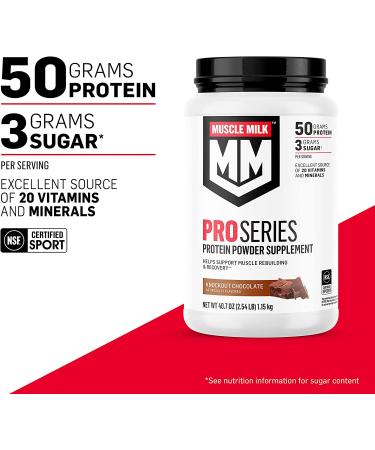 MUSCLE MILK Pro Series Protein Powder Supplement, Knockout Chocolate, 5lb - 28 Servings, 50g Protein, 3g Sugar, NSF Certified for Sport, Workout Recovery - Packaging May Vary - Buy Online on GoSupps.com