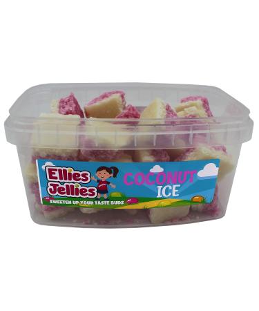 Ellies Jellies Coconut Ice 633g Tub Crumbly Pink & White Fruit Flavoured Coconut Square