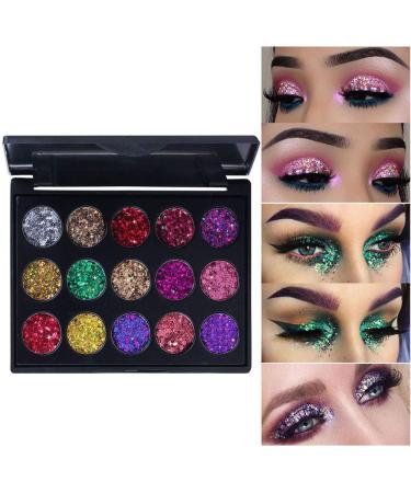 15 Colors Glitter Shimmery Sparkle Glittery Eyeshadow Makeup Palette Pallet Glitter for Girls,Pink Silver Red Rose Green Sparkling Sparkly Glitter Gel Pigment Eyeshadow Face Paint Makeup Palette 02 1 Count (Pack of 1) 15 C…