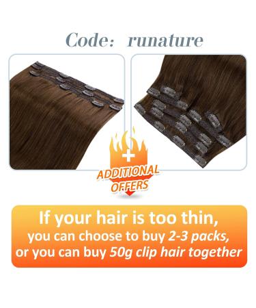 Runature Real Hair Clip-In Extensions #4 - Medium Brown Remy Hair 16 inch (40cm) 120g 7 Pieces - Natural Clip Extensions for Full Volume - Buy Online on GoSupps.com