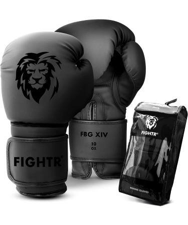 FIGHTR Premium Boxing Gloves for More Stability | for Men & Women | Boxing, MMA, Muay Thai, Kickboxing, Training & Sparring 08 10 12 14 16 oz | incl. Carry Bag All Black 14 oz