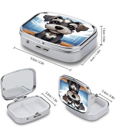 Adorable Schnauzer Print Pill Box - 2 Compartment Metal Pill Organizer for Pocket or Purse | Decorative Medicine Case - Buy Online on GoSupps.com