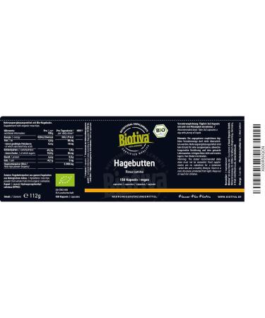 Organic Rosehip 150 Capsules Guaranteed without Additives 650 mg Made in Germany Biotiva - Buy Online on GoSupps.com