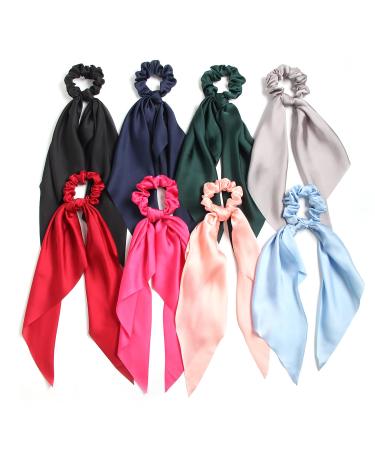 Hair Scarf Scrunchies for Women Plain Hair Bobbles Solid Color Fabric Scrunchy Elastic Hair Ties Ponytail Holders Hair Accessories Pack of 8pcs Colorful Mix