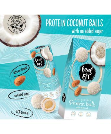 Feel FIT Protein Coconut Pralines with Almonds - 14 Packs (63g each) | No Added Sugar Healthy Snack for International Shipping - Buy Online on GoSupps.com
