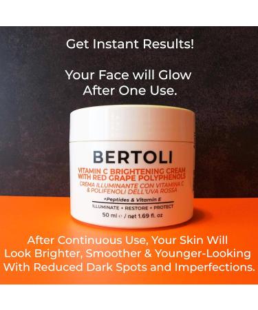 BERTOLI Brightening Cream Polyphenol Moisturizer for the Look of Dark Spots with Peptides Hyaluronic Acid Vitamin C & Grape Antioxidants | Italian Skincare | Clean Vegan - Buy Online on GoSupps.com