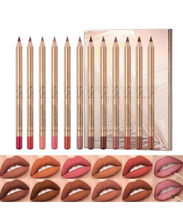 LOPHE 12 Couleurs Lipliner Crayon Set Nude Crayons L vres Crayon L vres Onctueux et Cr meux Imperm able l'Eau L vres Maquillage Soft Pencil Durable Mat Lisse Ultra Fine Lipliner 12PCS-A