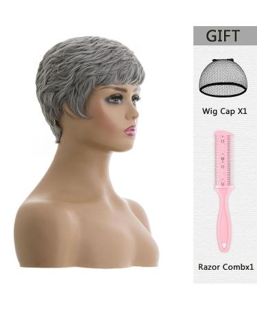 MOONSHOW Grey Short Pixie Wig - Natural Synthetic Layered Style for Black Women - Buy Online on GoSupps.com