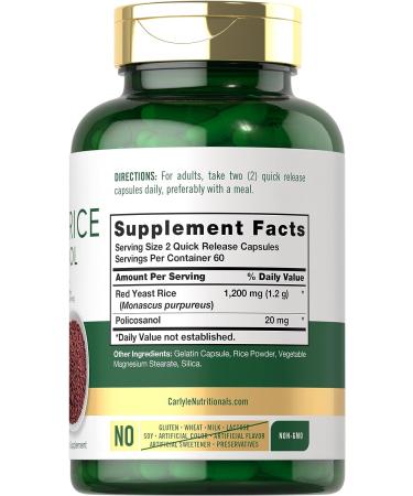 Carlyle Red Yeast Rice with Policosanol 1220mg | 120 Capsules | Non-GMO & Gluten Free - Buy Online on GoSupps.com