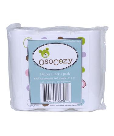 OsoCozy Flushable Diaper Liners 3 Pack - Make Cloth Diapering Convenient with Easy, Quick, Cloth Diaper Liners - Super Soft and Gentle on Babys Skin - 100 Sheets per roll - 3 Rolls per Package.